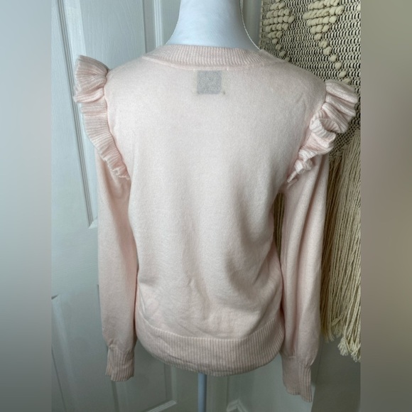 NWOT QI CASHMERE Women's Pink Ruffle Sweater - Picture 3 of 5